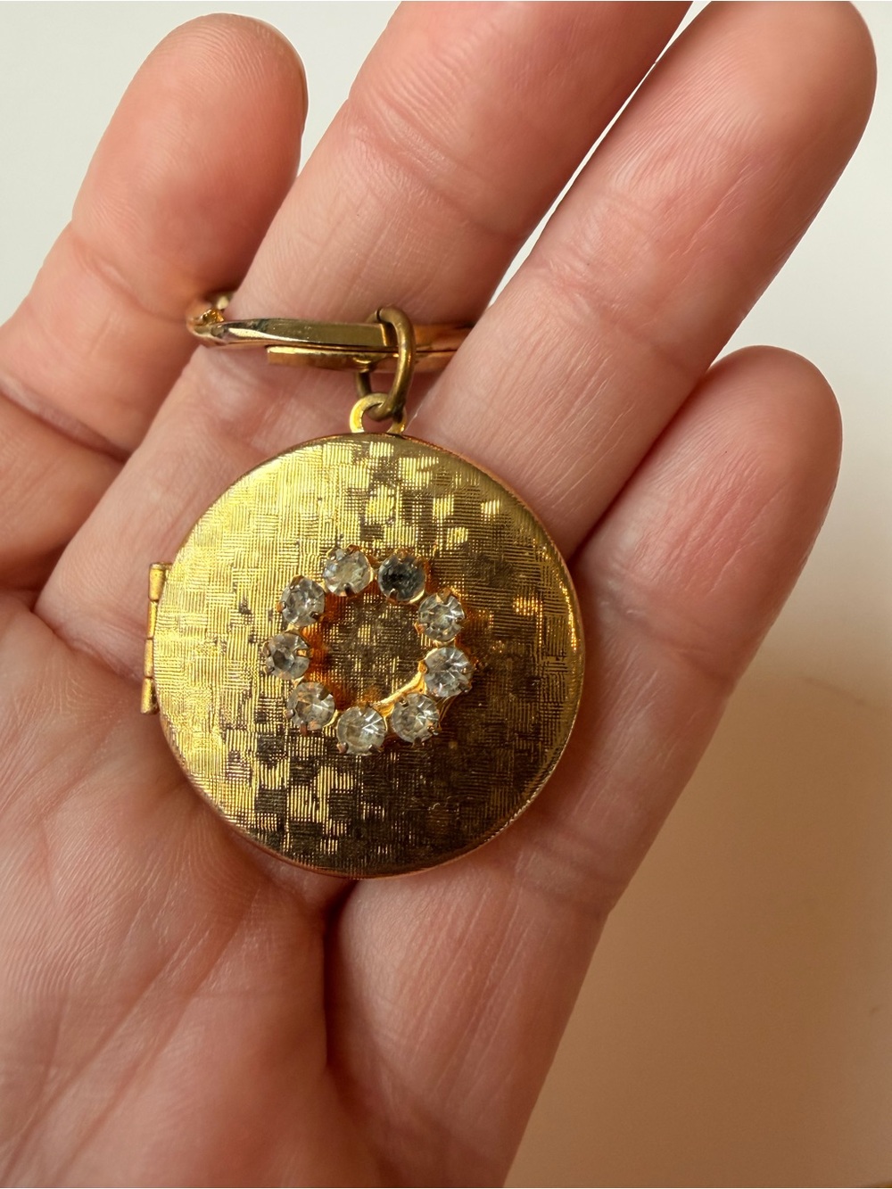 Gold-Tone Round Locket Pendant with Crystal Halo